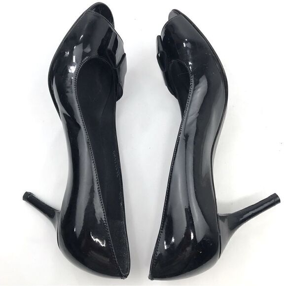 Stuart Weitzman Black Patent Leather Open Toe Classic Heels - Picture 5 of 13